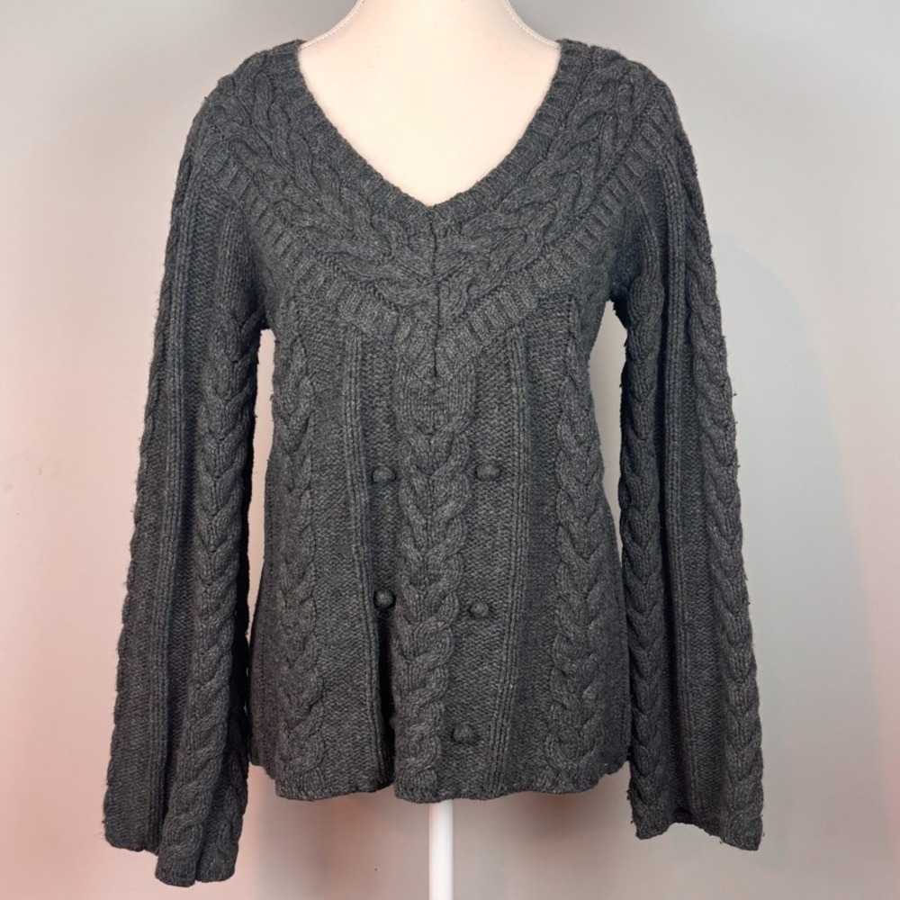 Old‎ Navy Womens Grey Lambswool Flared Sleeve Chunky Knit Y2K Sweater Large Boho